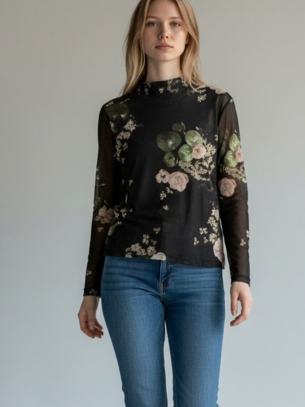AllSaints Black Floral Blouse with Floral Print